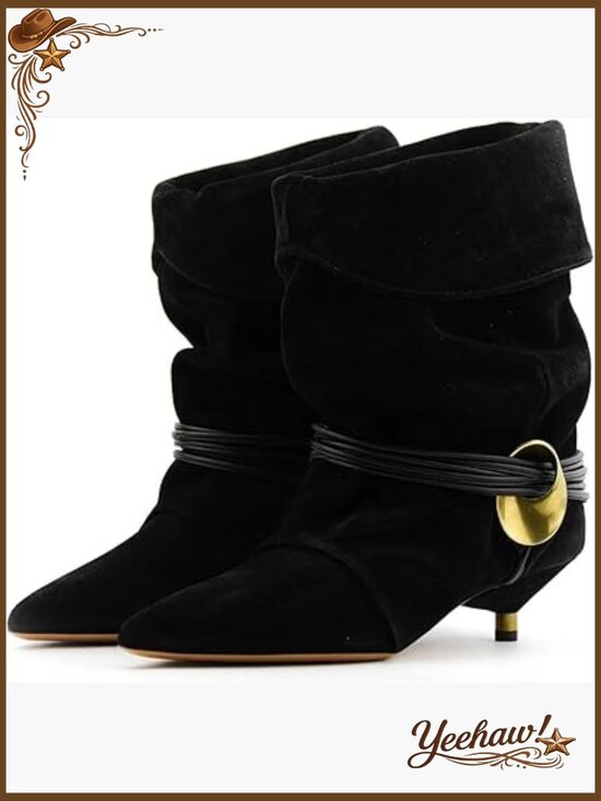 Slouchy Ankle Boots - Pointed Toe Kitten Heels Wide Calf  display picture 3